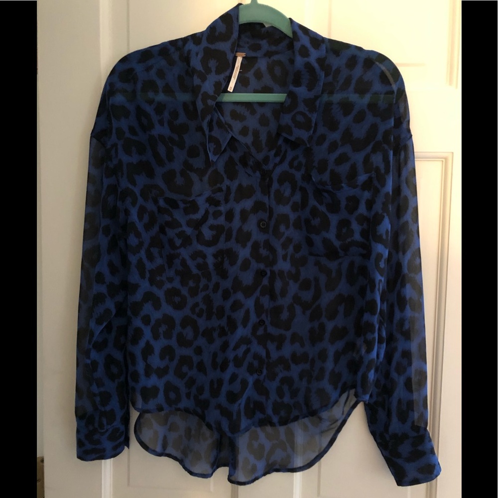 Free People blue animal print shirt -extra small